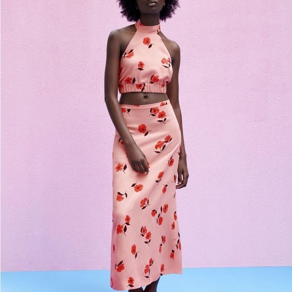 Zara Skirts Zara Linen Blend Halter Top And Midi Skirt Set Xxl Poshmark